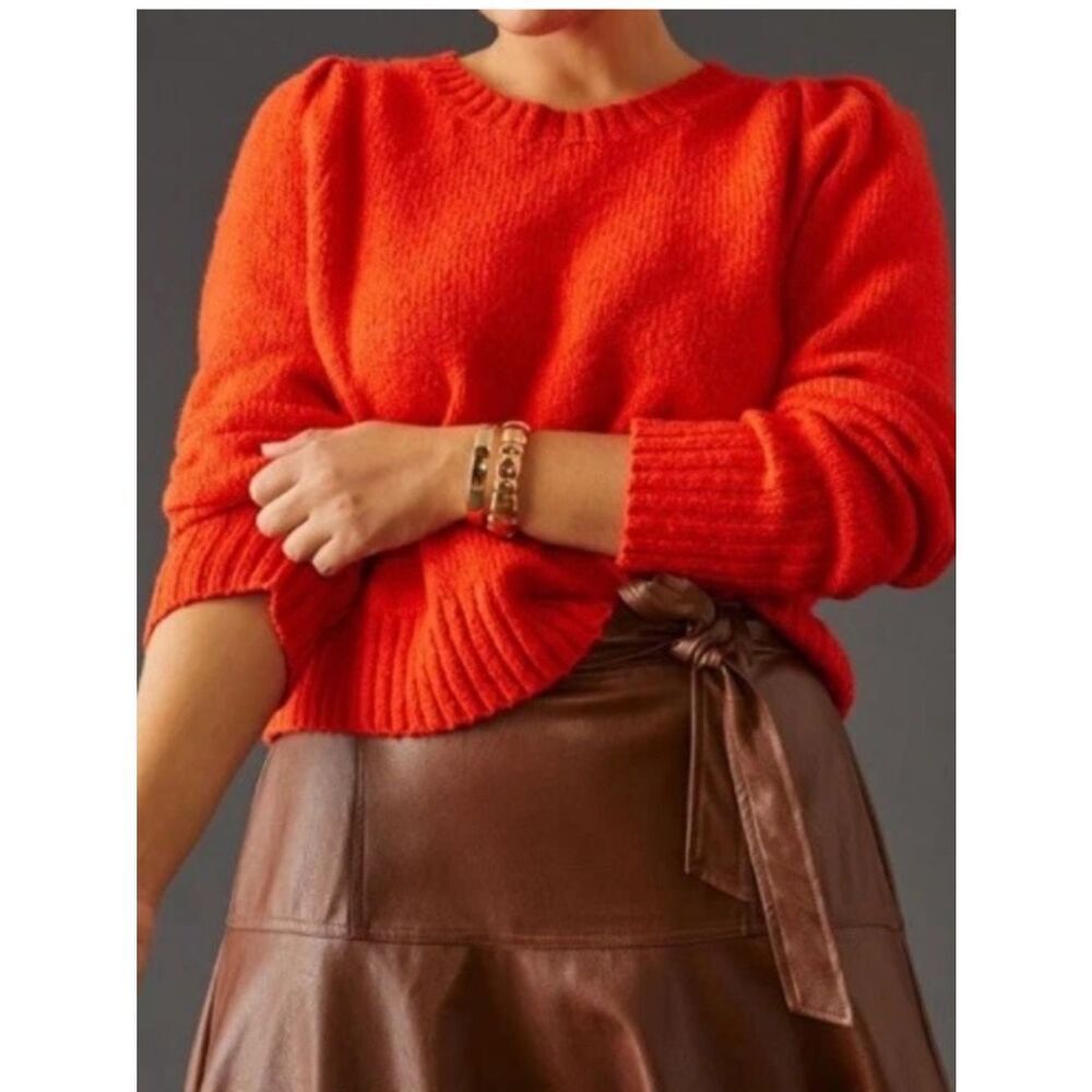 Anthropologie Maeve Bright Orange Crewneck Sweater size extra large